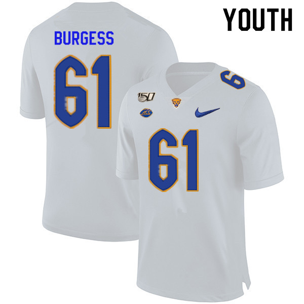 2019 Youth #61 Brian Burgess Pitt Panthers College Football Jerseys Sale-White